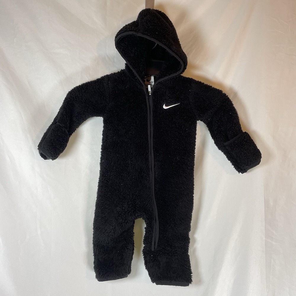 Nike Baby Unisex Hooded Sherpa Fleece Coverall Size 6 Months Black Snowsuit Warm